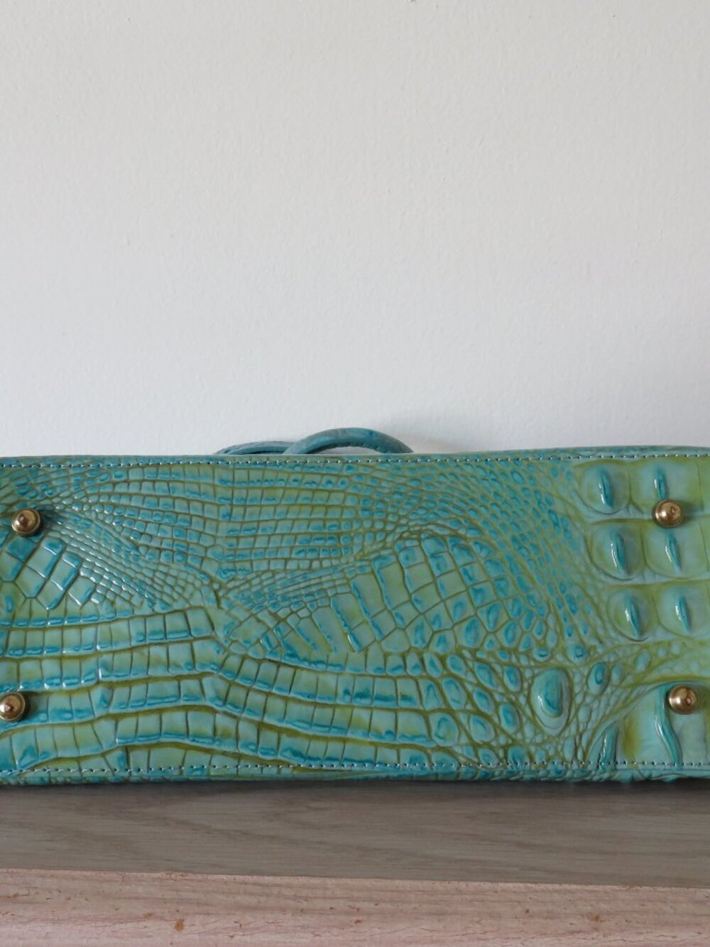 Brahmin Mini Alden Melbourne Turquoise Blue Crocodile Leather Handbag Purse - Picture 6 of 16